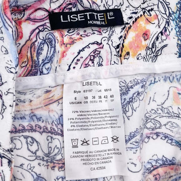 Lisette L Montreal Slim Cropped Pants Coral Reef Jacquard Peach Printed Size 6 - Picture 5 of 10